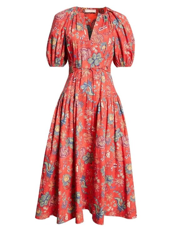Ulla Johnson Dresses & Skirts - Ulla Johnson Carina Women's Puff Sleeve Cotton Midi Dress Hibiscus Floral Size 2